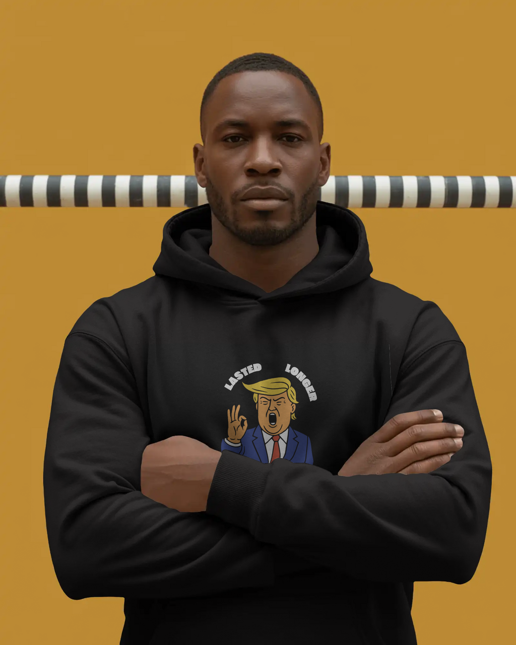 “Lasted Longer” Hoodie – Political Roast Edition| Black Hoodie