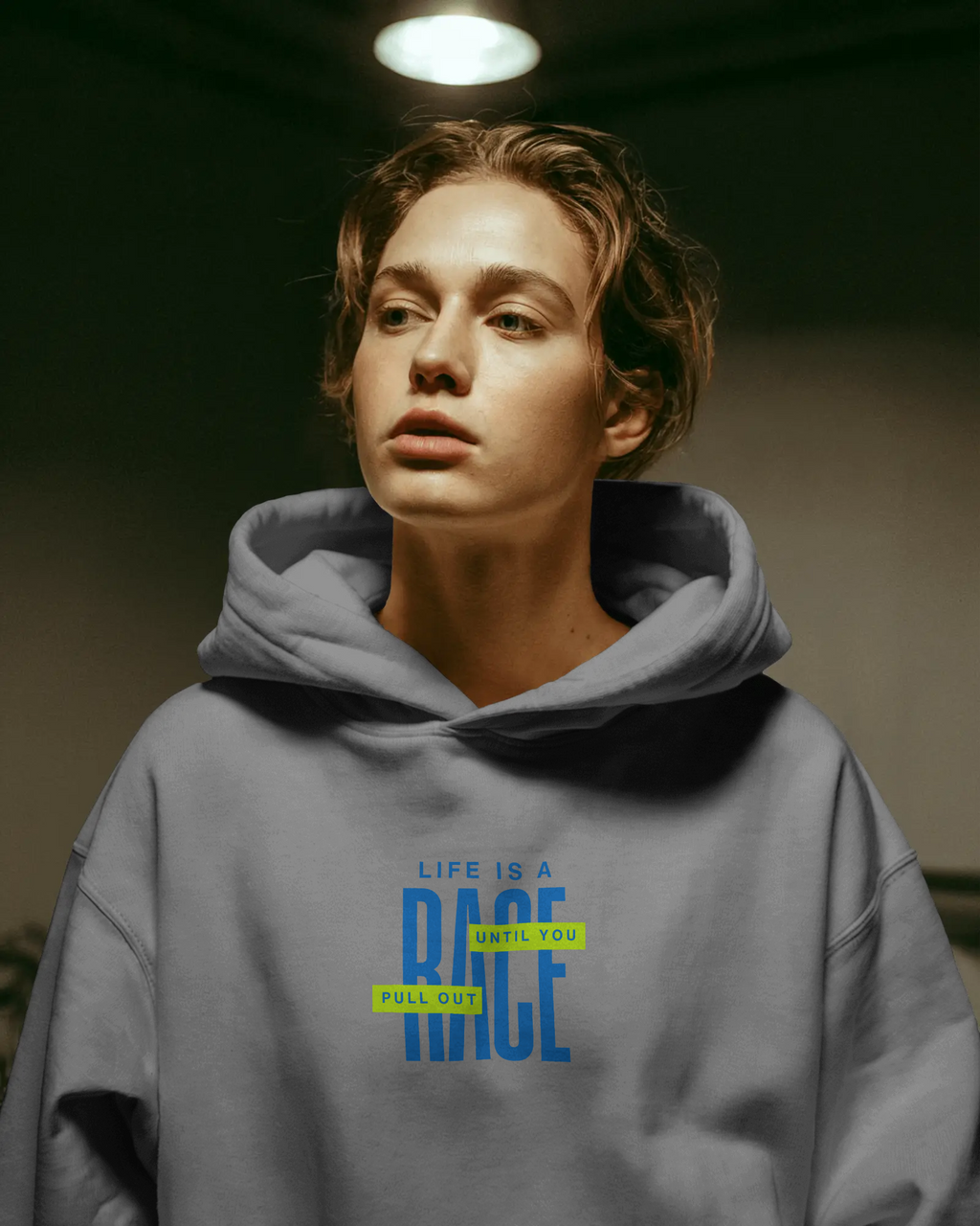 “Life Is A Race Until You Pull Out” Hoodie | Ice Grey