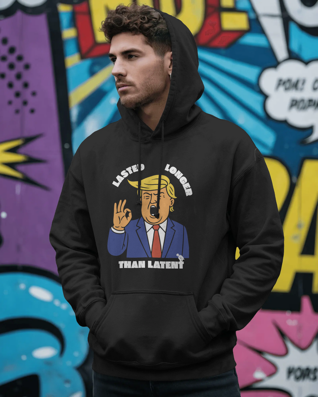 “Lasted Longer” Hoodie – Political Roast Edition| Black Hoodie